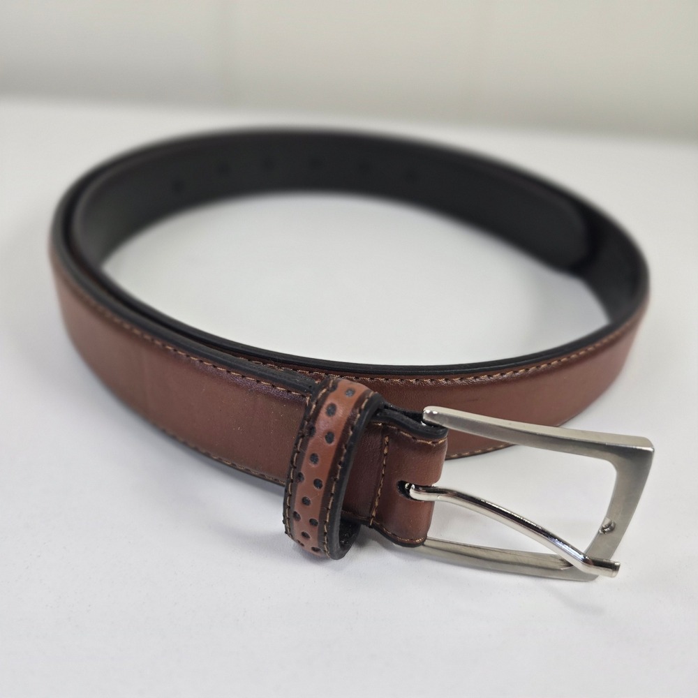 Florsheim Vintage Brown Leather Belt Mens 38 Dress Casual Silver Buckle Mexico